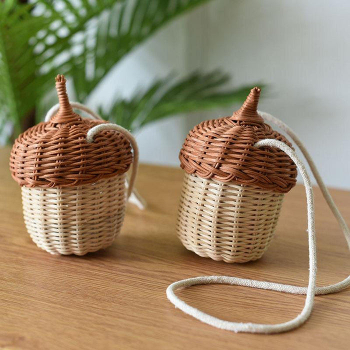 Acorn Rattan Bucket Bag.